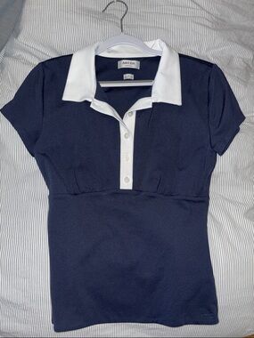 Aritzia Navy Short Sleeve Polo with White Contrast Collar